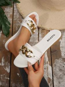 <span class=keywords><strong>Sandali</strong></span> piatti da donna <span class=keywords><strong>con</strong></span> decorazioni in metallo lucido, scarpe traspiranti da spiaggia e passeggio, a punta aperta, comode da indossare, calzature estive - Product Image 6