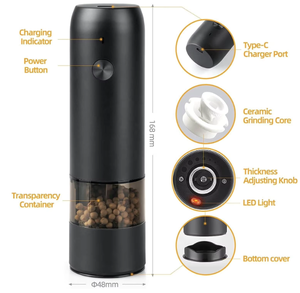 Ensemble <span class=keywords><strong>moulin</strong></span> à sel et à <span class=keywords><strong>poivre</strong></span> en céramique et plastique rechargeable par USB avec réglage de la grosseur de mouture, <span class=keywords><strong>moulin</strong></span> à <span class=keywords><strong>poivre</strong></span> automatique - Product Image 2