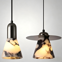 Lustre Niche Luxe Léger en Marbre Translucide pour Chevet, Chambre, Salon, Fond de Pièce, Salle à Manger, Plafond Haut