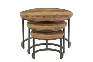 Juego de mesas de centro de hierro/madera de estilo moderno, juego de 3 mesas de centro redondas para sala de estar, colección a precio de mayoreo. - Product Image 6