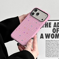 Film magnétique rose 2-en-1 ultra-fin à motif écossais pour coque 16 Plus/17 Pro avec protection des bords surélevés