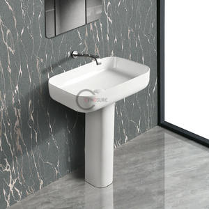 Lavabo de Pedestal Cerámico Moderno de un Solo Orificio, Ahorrador de Agua, Solución Económica para Renovación de Apartamentos - Product Image 2