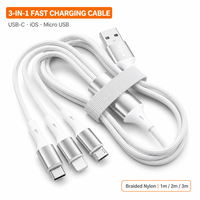 Câble de charge multi-prise USB vers iPhone Micro USB Type C en nylon tressé 3 en 1 2.4A à charge rapide 1m 2m 3m pour téléphone Android