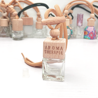 Diffuseur de parfum pour voiture en verre miniature carré avec logo personnalisé, bouchon à vis, couvercles en bois, désodorisant suspendu rechargeable, 8 ml