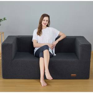 Nuovo arrivo divano pigro doppio formato soggiorno grigio scuro Sherpa sacco divano pronto per l'uso comodo letto a sacco a sacco compresso - Product Image 2