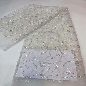 Bordado 3D de <span class=keywords><strong>tela</strong></span> de encaje de lentejuelas, tubo de cuentas de <span class=keywords><strong>gasa</strong></span> fina, bordado de encaje de estilo africano para accesorios de ropa - Product Image 3