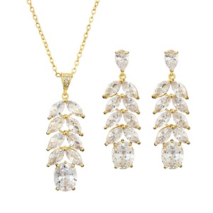 RAKOL SP3312, conjunto de joyería de diseñador de verano para mujer, collar con colgante de cristal de hoja, pendientes de novia para boda - Product Image 1