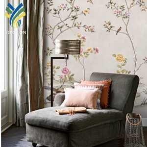 Murales de flores y pájaros antiestáticos a prueba de humedad con aislamiento térmico ignífugo personalizados modernos, decoración de pared <span class=keywords><strong>Interior</strong></span> en papel - Product Image 1