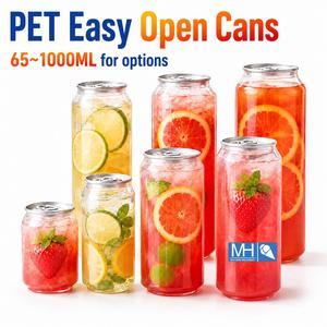 Canettes en plastique pour boissons, bière, thé, jus, 33 cl, transparentes, avec couvercle en aluminium à ouverture facile - Product Image 1