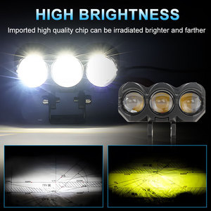Phare de moto Qideguan à trois lentilles, 12V LED, lumière double couleur blanc-jaune, type hibou, faisceau longue portée externe - Product Image 3
