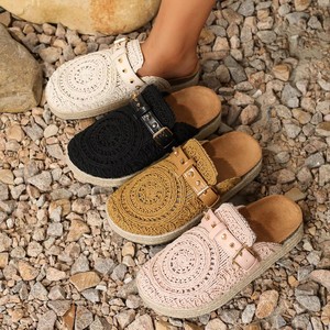 Chaussures plates femme été printemps automne nouveau style à enfiler légères confortables pour l'extérieur décontractées mi-fermées en <span class=keywords><strong>corde</strong></span> de chanvre ajourée - Product Image 1