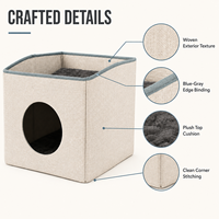 Vente en gros : Lit-cube 2-en-1 pour chat, maisonnette en tissu avec grotte fermée et transat supérieur pour chats d'intérieur et chatons