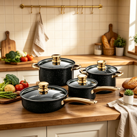 Ensemble de casseroles en granit antiadhésif FLEY Premium, articles pratiques pour la cuisine, compatibles avec toutes les cuisinières, kit d'ustensiles de cuisine pour la maison