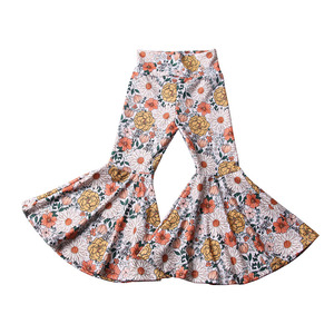 Bambini neonate vestiti per bambini stampa personalizzata <span class=keywords><strong>velluto</strong></span> a coste seta latte tessuti tinta unita volant <span class=keywords><strong>pantaloni</strong></span> a zampa di elefante - Product Image 2