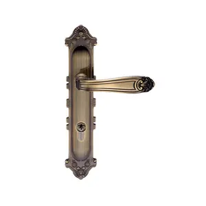 Maniglie per porte in lega di zinco di lusso ingresso antico una serratura a piastra lunga serratura a leva da infilare per porta