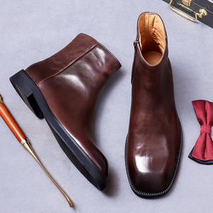 Bottines Chelsea en cuir pleine fleur, style vintage britannique, bottines en cuir véritable pour homme - Product Image 6