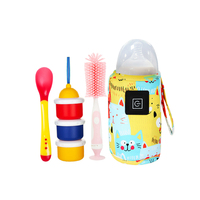 Ensemble d'alimentation chauffe-lait sans fil pour bébé + brosse de nettoyage pour biberon + cuillère à changement de couleur + distributeur de lait en poudre empilable