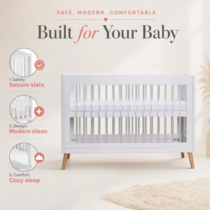 Lit bébé moderne vintage en bois blanc, certifié sécurité, écologique, pour l'école - Product Image 3