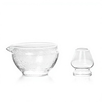 Lot de 2 bols en verre multicolores et support pour fouet pour la préparation du matcha