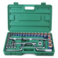 OEM ODM Jeu de clés à douille 32 pièces 12,5 mm à six pans, kit d'outils manuels à bord bleu avec poignée à cliquet pour l'assemblage en usine et en atelier
