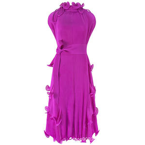 เดรสลำลองสไตล์วินเทจสำหรับผู้หญิงไซส์ใหญ่ แฟชั่นใหม่ สีพื้น จีบแบบมิยาเกะ ขอบจีบไม้ ย้อมสีเรียบ ป้องกันไฟฟ้าสถิต ODM - Product Image 6