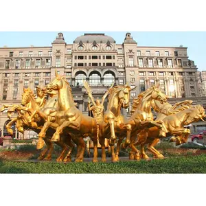 Decoración cuadrada al aire libre Arte de metal grande Estatua de caballo de salto dorado y esculturas de bronce de Ángel Fuente Grande