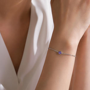 Bracelet chaîne en argent sterling S925 avec zircon violet taille ronde pour femme - Bijou tendance au quotidien, version cuivre personnalisable - Product Image 2