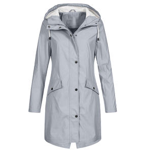 Veste de pluie à capuche longue pour <span class=keywords><strong>femme</strong></span>, <span class=keywords><strong>imperméable</strong></span> d'extérieur coupe-vent <span class=keywords><strong>imperméable</strong></span> - Product Image 3