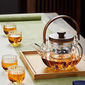 Offres Exclusives B2B Noble Happy <span class=keywords><strong>Théière</strong></span> en Verre Résistante à la Chaleur et au Froid en Forme de <span class=keywords><strong>Citrouille</strong></span> avec Poignée en Bois Fait Main pour la Préparation du Thé - Product Image 4