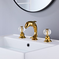 Robinet de lavabo moderne Dolphin en laiton brossé et cristal, double poignée, 3 trous, montage sur comptoir, valve en céramique, garantie 3 ans