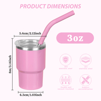 Vasos de chupito mini de 3 oz con logotipo personalizado al por mayor, vasos de acero inoxidable en el interior y plástico en el exterior, aislados con tapas y pajitas metálicas