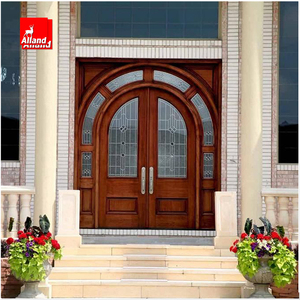 Porte d'entrée principale en bois massif de luxe pour homme, design traditionnel à double porte, arche rayonnante, porte extérieure à battants pour villa - Product Image 4