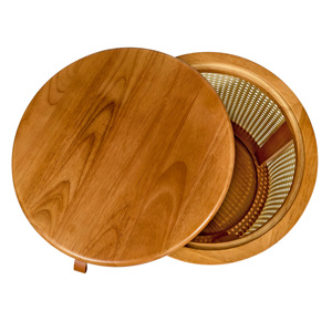 Minimalist Small <strong>Round</strong> Solid Wood Rattan <strong>Side</strong> <strong>Table</strong> Coffee <strong>Table</strong> <strong>with</strong> Internal <strong>Storage</strong> Space Organizer for Living Room Corner - Product Image 3