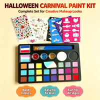 Kit de peinture lavable à base d'eau pour le visage et le corps, palette de 24 couleurs avec pinceaux, éponge, paillettes, pochoirs, autocollants de tatouage pour enfants, bricolage