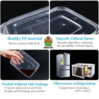 Emballages alimentaires jetables en plastique PP, contenants rectangulaires pour plats à emporter, vaisselle bento, boîte à lunch avec couvercle