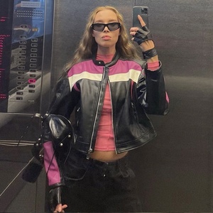 <span class=keywords><strong>King</strong></span> Mcgreen Star automne et hiver femmes nouvelle mode col debout tendance contraste couleur Slim Fit stéréoscopique <span class=keywords><strong>manteau</strong></span> en cuir - Product Image 3