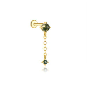 Boucles d'oreilles Lotus personnalisées en or massif 9K 14K 18K avec agate herbe d'eau, sans filetage, à enfiler, bijoux fins pour piercing, vente en gros - Product Image 4