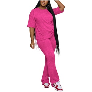 ชุดลำลองสีพื้น คอกลม แขนสั้น กางเกงขายาว สองชิ้น แฟชั่นสำหรับผู้หญิง - Product Image 4