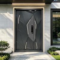 Portes d'entrée en aluminium au design moderne, éclairage élégant, gris, portes battantes pour villa, porte de maison au design tendance avec fenêtres latérales