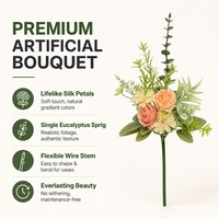 Rangkaian Bunga Buatan Mawar Sutra Mini Eucalyptus, Ikat Tangan, Bunga Palsu Tahan Lama, DIY untuk Meja Hari Valentine