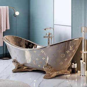 <span class=keywords><strong>Baignoire</strong></span> Îlot de Luxe en Acier Inoxydable Poli avec Pieds Griffes et Gravure Florale pour Salles de Bain de Villas et Hôtels - Product Image 4