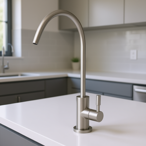 ก๊อกน้ำห้องครัวสแตนเลสทรงโค้งสูง นิกเกิลขัดเงา 1 มือจับ ติดตั้งบนเคาน์เตอร์ ดีไซน์ทันสมัย - Product Image 2