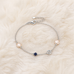 Bracelet en acier inoxydable avec perles plates rondes, cristal bleu bicône et cercles concentriques, bijou délicat pour femme, usage quotidien, personnalisable, vente en gros - Product Image 3