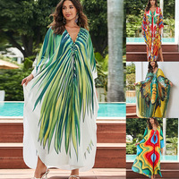 Gaun Pantai Panjang Model Long Dress, Bahan Katun, Motif Leopard, Ukuran Besar, Gaya Eropa Amerika, Pelindung Sinar Matahari, Cocok untuk Grosir