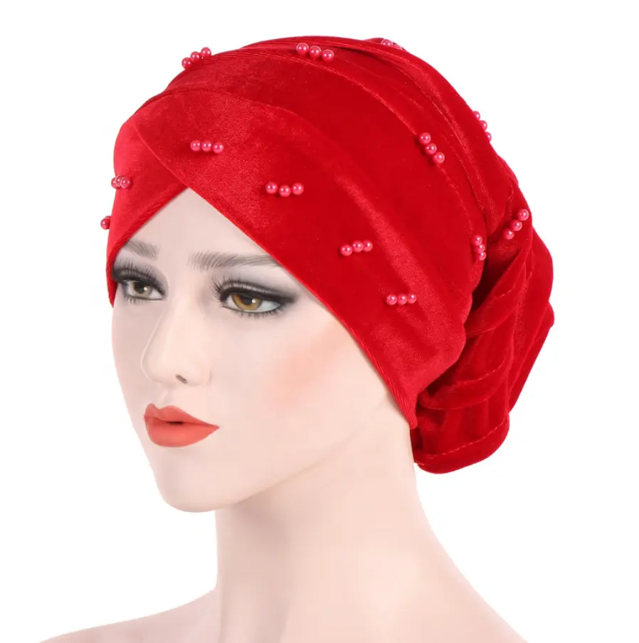 Cotton Solid Folds Scarf Women Islamic Inner Hijab Caps Arab Wrap Head Pearl Muslim Turban Hat Femme Musulman Turbante Mujer Hat