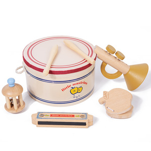 Juego de Instrumentos Musicales de Madera para Músicos al por Mayor: Tambor, Trompeta, Armónica, Campana y Sonajero de Juguete - Product Image 1