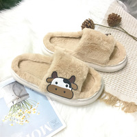2025 nouvelles femmes intérieur moelleux fourrure de vache pour pantoufles léger coton tissu diapositives pour automne hiver anti-dérapant maison chaud Flip