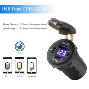 듀얼 18W USB 충전 어댑터 3.0 포트 및 20W PD 자동차 USB 충전기 소켓 전원 콘센트 전압계 및 전원 스위치 자동차 보트 - Product Image 3