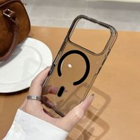 Coque de téléphone portable de luxe ultra-fine anti-jaunissement en acrylique rigide ultra-transparent avec anneau magnétique pour charge sans fil et antichoc pour