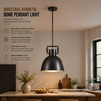Lampe suspendue moderne industrielle en métal XZ, finition noir canon de fusil avec intérieur doré et cadre à détails moletés